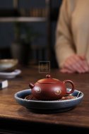 《印花扁西施》宜興紫砂壺實力派名家純手工禮品茶具紅皮龍西施茶壺