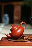 《山水笑櫻（泥繪）》宜興紫砂壺工藝美術師茶具頂級大紅袍笑櫻