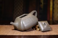 《四方抽角石瓢》經典紫砂壺抽角宜興全手工高級工藝美術師泡茶壺茶具蟹殼青段泥