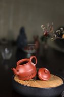 《飲月》宜興市紫砂壺紅皮龍全手工工藝美術師制作月飲茶具套壺