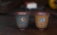 《琴瑟對杯》宜興紫砂壺作品全手工紫泥