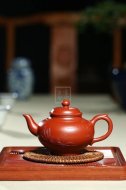 《山水笑櫻（泥繪）》宜興紫砂壺工藝美術師茶具頂級大紅袍笑櫻