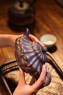 《合菱》宜興紫砂壺高級工藝美術師手工多年80目紫泥合菱泡茶壺茶具