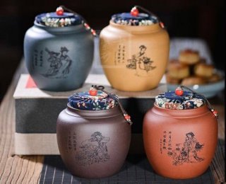 《四大美女茶葉罐》宜興紫砂壺手工紫泥，段泥，紅清水泥，天青泥茶壺具